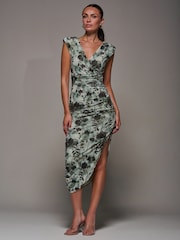 Cinza - Jolie Moi Abstract Ruched Asymmetric Bodycon Dress - Imagem 5 de 6