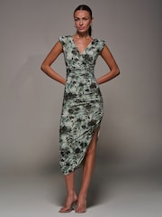 Cinza - Jolie Moi Abstract Ruched Asymmetric Bodycon Dress - Imagem 6 de 6