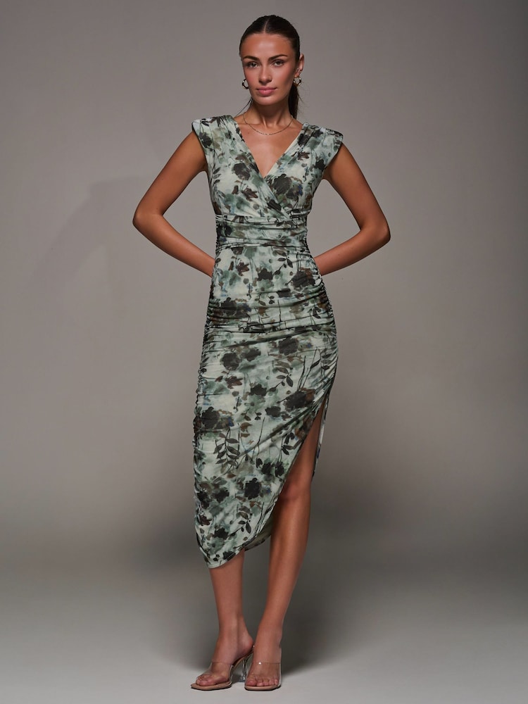 Cinza - Jolie Moi Abstract Ruched Asymmetric Bodycon Dress - Imagem 6 de 6