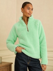 Love & Roses Aqua Blue Half Zip Jersey Borg Jumper - Image 1 of 5