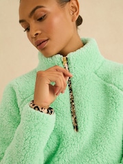 Love & Roses Aqua Blue Half Zip Jersey Borg Jumper - Image 2 of 5