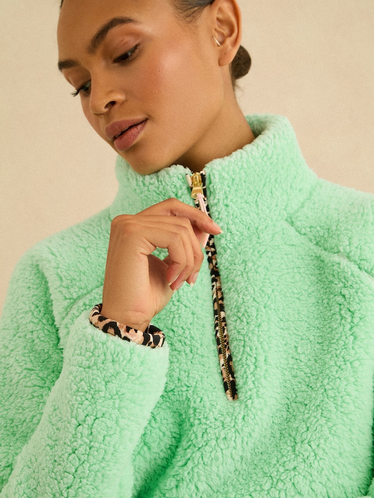 Love & Roses Aqua Blue Half Zip Jersey Borg Jumper - Image 2 of 5