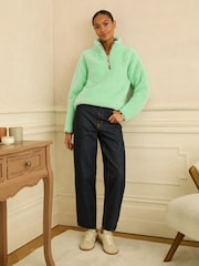 Love & Roses Aqua Blue Half Zip Jersey Borg Jumper - Image 3 of 5