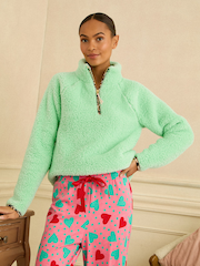 Love & Roses Aqua Blue Half Zip Jersey Borg Jumper - Image 4 of 5