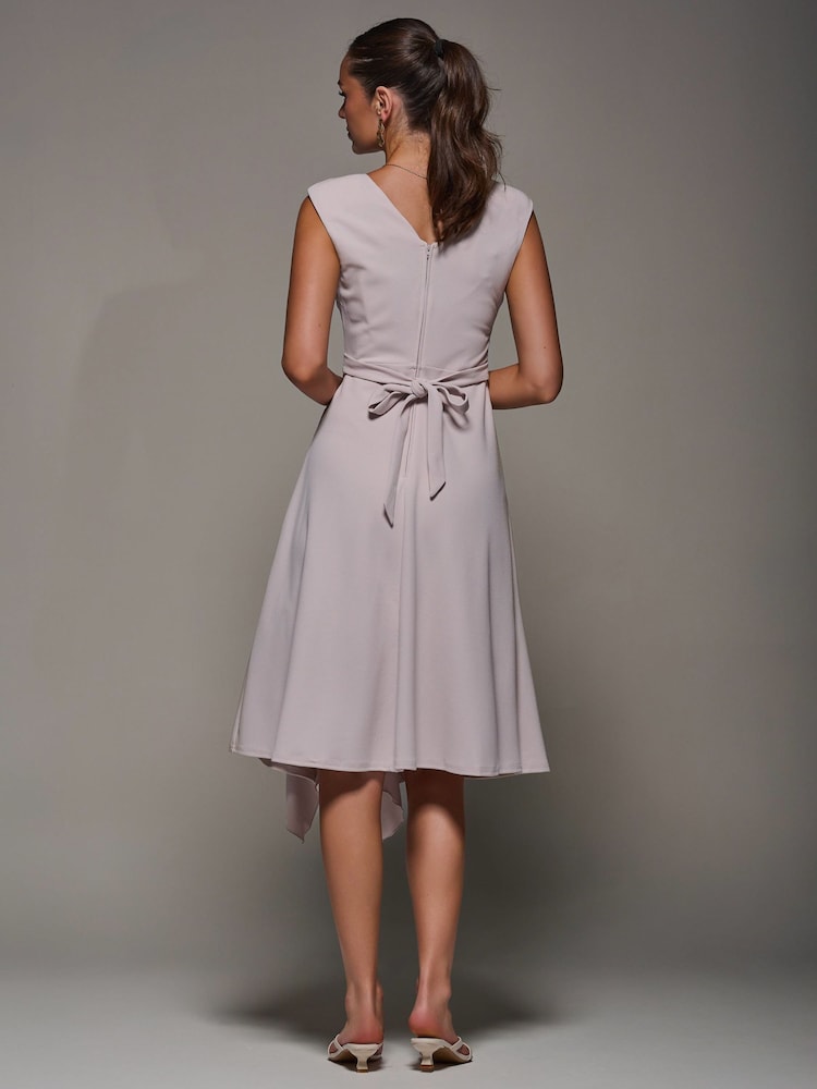 Jolie Moi Cream Ruffle Detail Wrap Sleeveless Midi Dress - Image 2 of 6