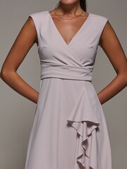 Jolie Moi Cream Ruffle Detail Wrap Sleeveless Midi Dress - Image 3 of 6