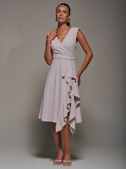 Jolie Moi Cream Ruffle Detail Wrap Sleeveless Midi Dress - Image 4 of 6