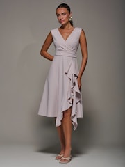Jolie Moi Cream Ruffle Detail Wrap Sleeveless Midi Dress - Image 5 of 6