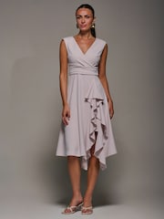 Jolie Moi Cream Ruffle Detail Wrap Sleeveless Midi Dress - Image 6 of 6