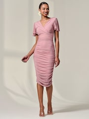 Jolie Moi Pink Ruched Mesh Bodycon Dress - Image 5 of 5