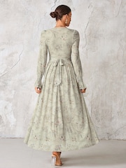 Jolie Moi Grey Long Sleeve Mesh Maxi Dress - Image 2 of 6