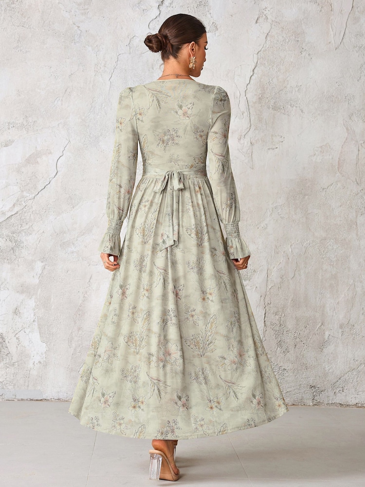 Jolie Moi Grey Long Sleeve Mesh Maxi Dress - Image 2 of 6
