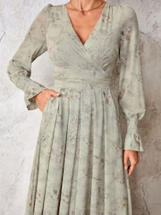 Jolie Moi Grey Long Sleeve Mesh Maxi Dress - Image 3 of 6