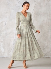 Jolie Moi Grey Long Sleeve Mesh Maxi Dress - Image 4 of 6