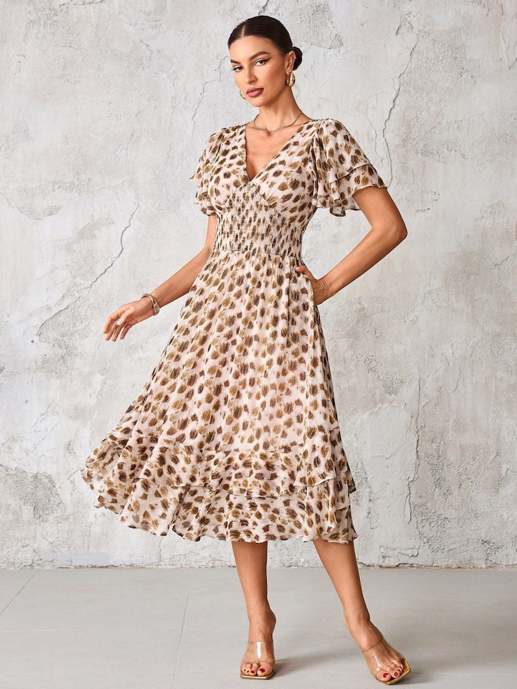 Castanho - Vestido Midi de chiffon com babados Jolie Moi - Imagem 1 de 6