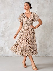 Castanho - Vestido Midi de chiffon com babados Jolie Moi - Imagem 4 de 6