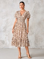 Castanho - Vestido Midi de chiffon com babados Jolie Moi - Imagem 5 de 6