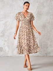 Castanho - Vestido Midi de chiffon com babados Jolie Moi - Imagem 6 de 6