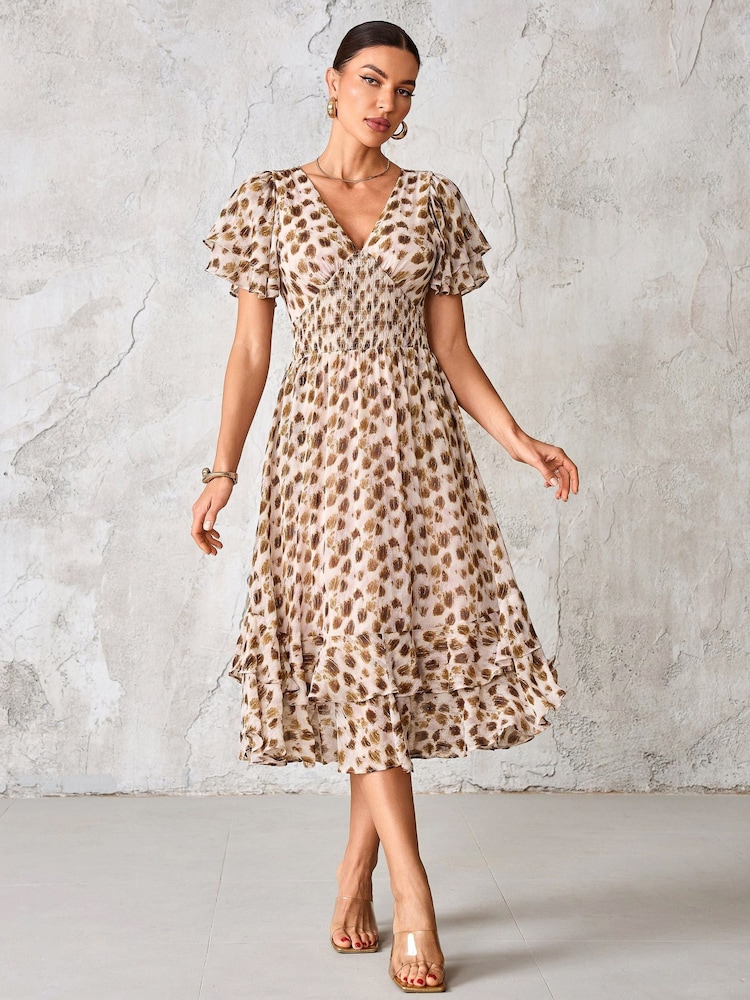 Castanho - Vestido Midi de chiffon com babados Jolie Moi - Imagem 6 de 6