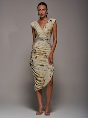 Nua - Jolie Moi Abstract Ruched Asymmetric Bodycon Dress - Imagem 1 de 5