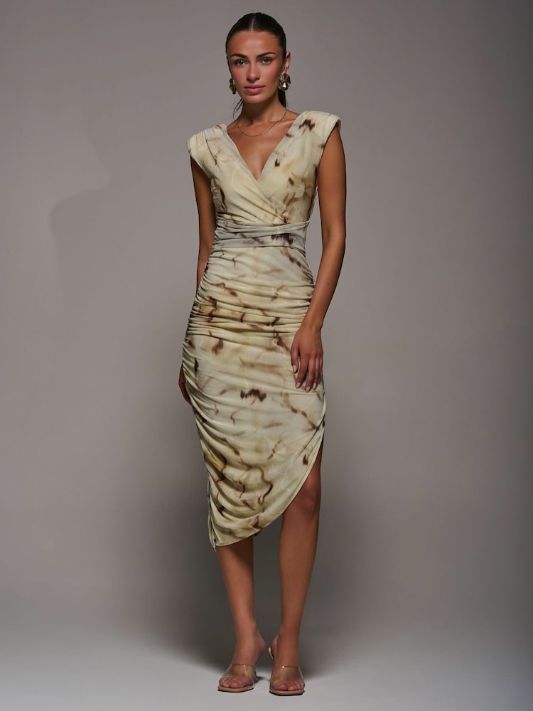 Nua - Jolie Moi Abstract Ruched Asymmetric Bodycon Dress - Imagem 1 de 5