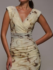 Nua - Jolie Moi Abstract Ruched Asymmetric Bodycon Dress - Imagem 3 de 5