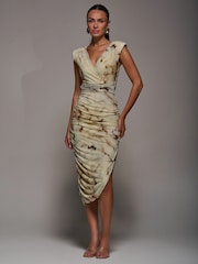 Nua - Jolie Moi Abstract Ruched Asymmetric Bodycon Dress - Imagem 4 de 5