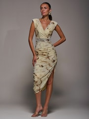 Nua - Jolie Moi Abstract Ruched Asymmetric Bodycon Dress - Imagem 5 de 5