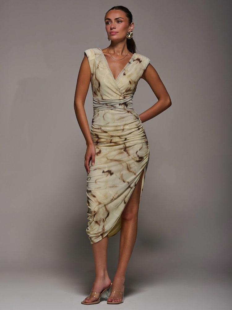 Nua - Jolie Moi Abstract Ruched Asymmetric Bodycon Dress - Imagem 5 de 5