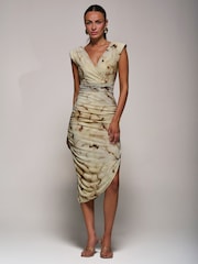 Licht beige - Jolie Moi Abstracte Asymmetrische Bodycon Jurk met Ruches - Afbeelding 6 van 6
