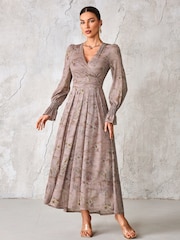 Jolie Moi Purple Long Sleeve Mesh Maxi Dress - Image 1 of 6