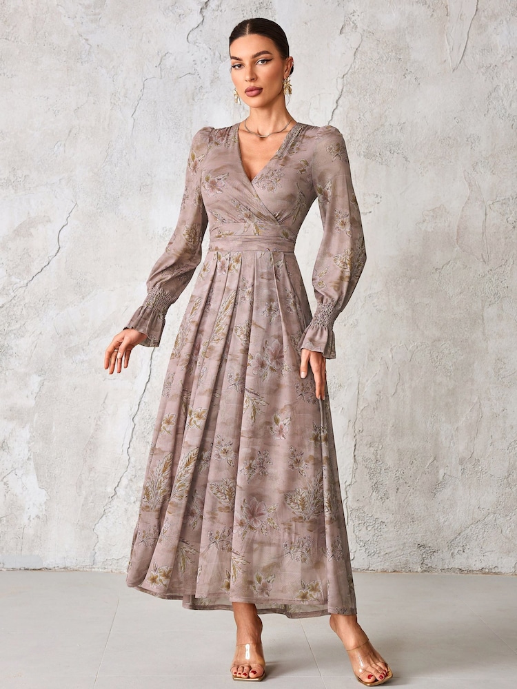 Jolie Moi Purple Long Sleeve Mesh Maxi Dress - Image 1 of 6