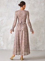 Jolie Moi Purple Long Sleeve Mesh Maxi Dress - Image 2 of 6
