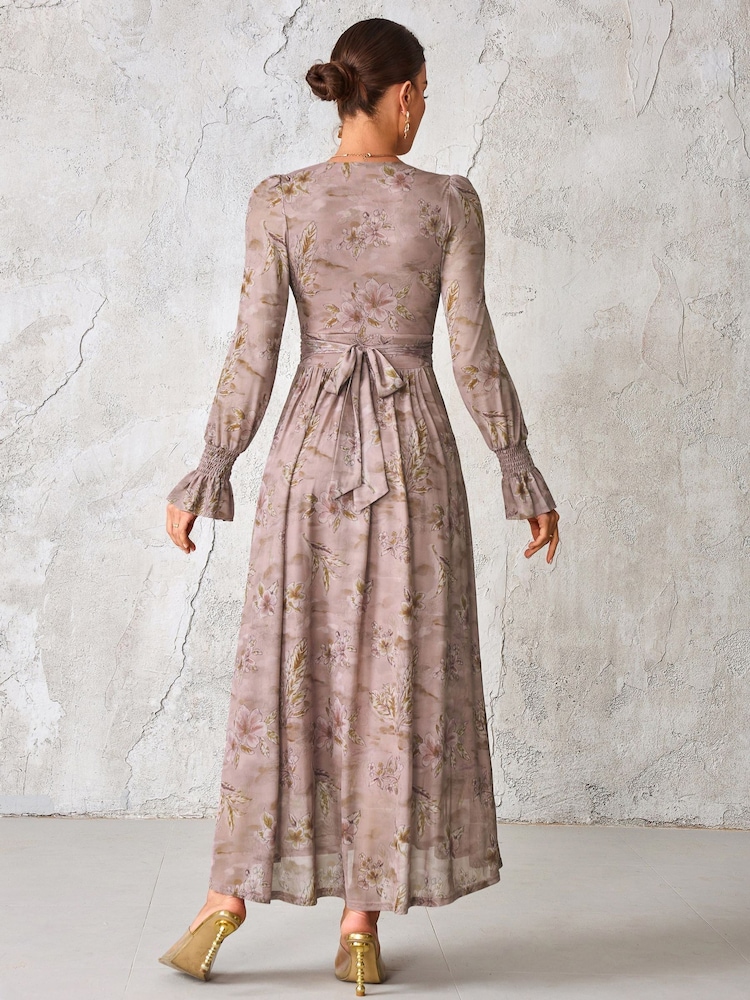 Jolie Moi Purple Long Sleeve Mesh Maxi Dress - Image 2 of 6