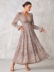 Jolie Moi Purple Long Sleeve Mesh Maxi Dress - Image 4 of 6