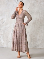 Jolie Moi Purple Long Sleeve Mesh Maxi Dress - Image 5 of 6