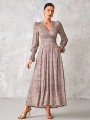 Jolie Moi Purple Long Sleeve Mesh Maxi Dress - Image 6 of 6
