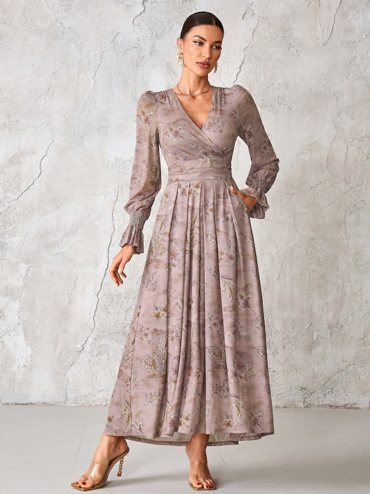 Jolie Moi Purple Long Sleeve Mesh Maxi Dress - Image 6 of 6