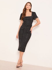 Lipsy Black Boucle Short Sleeve Bodycon Midi Dress - Image 3 of 4
