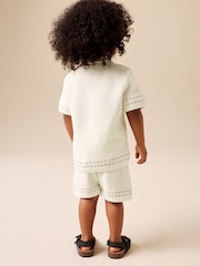 Ecru Textured Knitted Button Through Polo Shirt and Shorts Set (3mths-10yrs) - Image 3 of 8