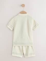 Ecru Textured Knitted Button Through Polo Shirt and Shorts Set (3mths-10yrs) - Image 6 of 8