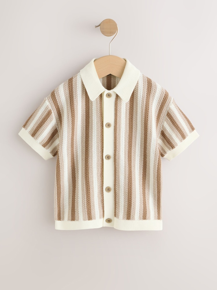 Neutral Knitted Stripe Polo Shirt (3mths-7yrs) - Image 1 of 5