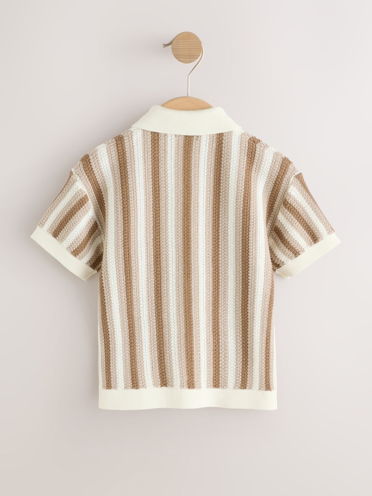 Neutral Knitted Stripe Polo Shirt (3mths-7yrs) - Image 2 of 5