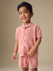 Dusky Pink Textured Knitted Polo Shirt and Shorts Set (3mths-10yrs) - Image 1 of 8