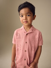 Dusky Pink Textured Knitted Polo Shirt and Shorts Set (3mths-10yrs) - Image 2 of 8
