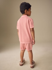 Dusky Pink Textured Knitted Polo Shirt and Shorts Set (3mths-10yrs) - Image 3 of 8