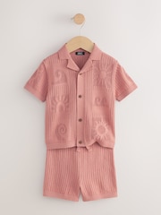 Dusky Pink Textured Knitted Polo Shirt and Shorts Set (3mths-10yrs) - Image 4 of 8