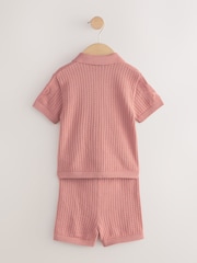 Dusky Pink Textured Knitted Polo Shirt and Shorts Set (3mths-10yrs) - Image 6 of 8