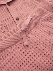 Dusky Pink Textured Knitted Polo Shirt and Shorts Set (3mths-10yrs) - Image 7 of 8