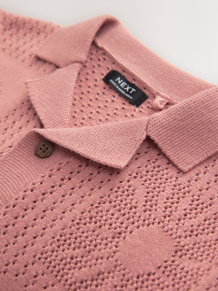 Dusky Pink Textured Knitted Polo Shirt and Shorts Set (3mths-10yrs) - Image 8 of 8